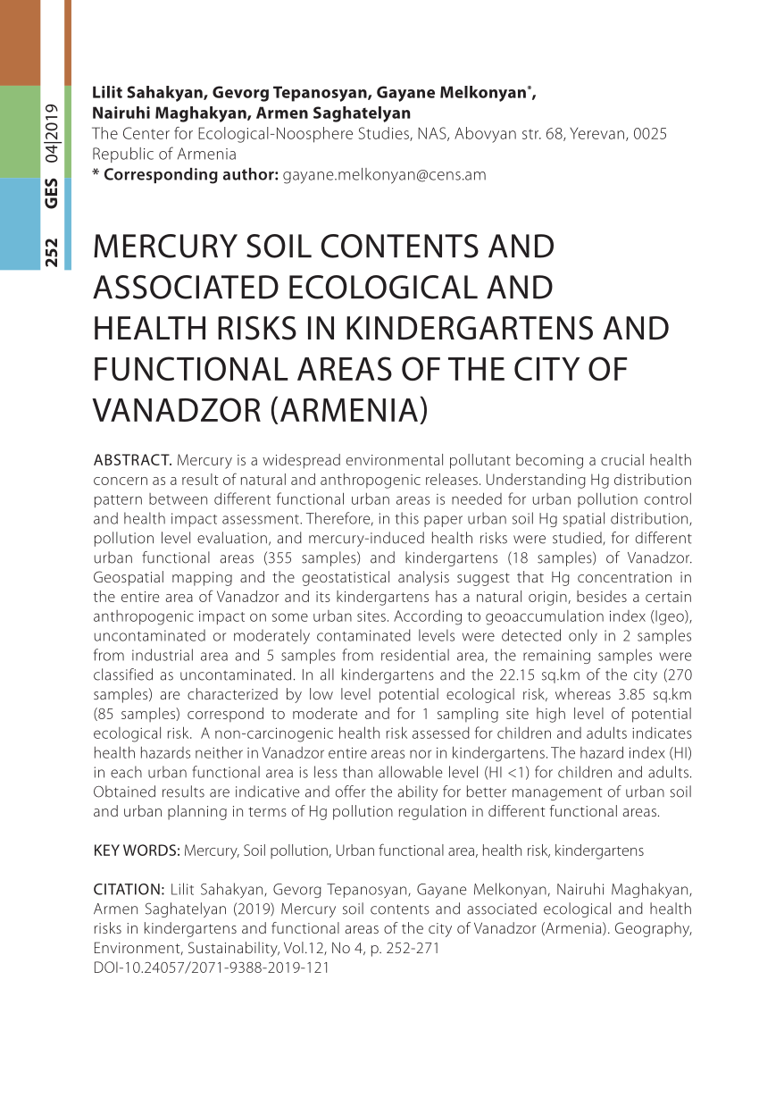 Pdf Mercury Soil Contents And Associated Ecological And