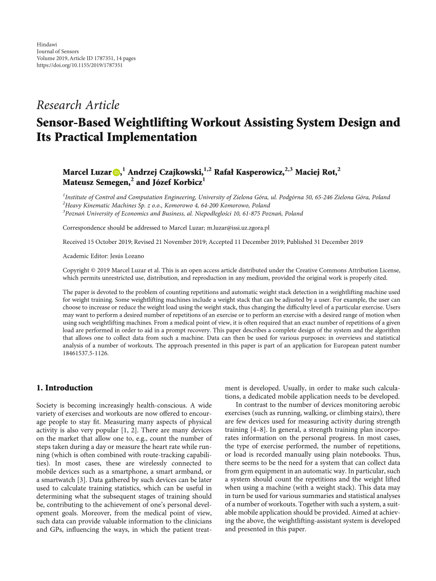 Pdf Sensor Based Weightlifting Workout Assisting System Design And Its Practical Implementation