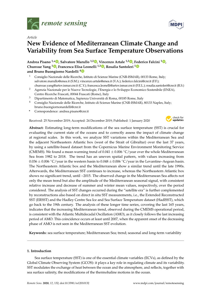 pdf new evidence of mediterranean climate change and variability from sea surface temperature observations