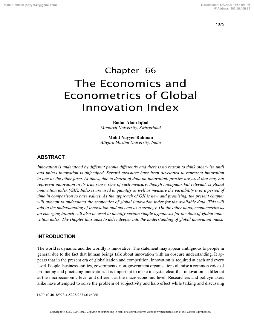 (PDF) The Economics and Econometrics of Global Innovation Index