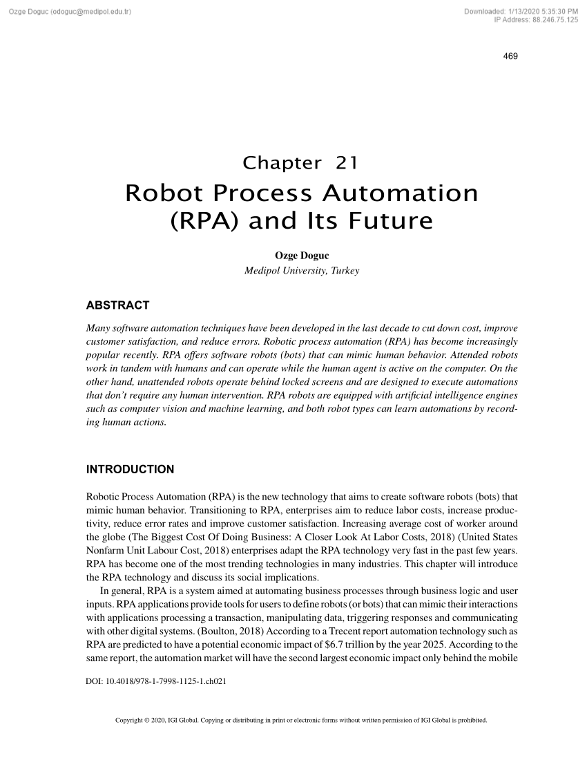 PDF) Robot Process Automation and Its Future
