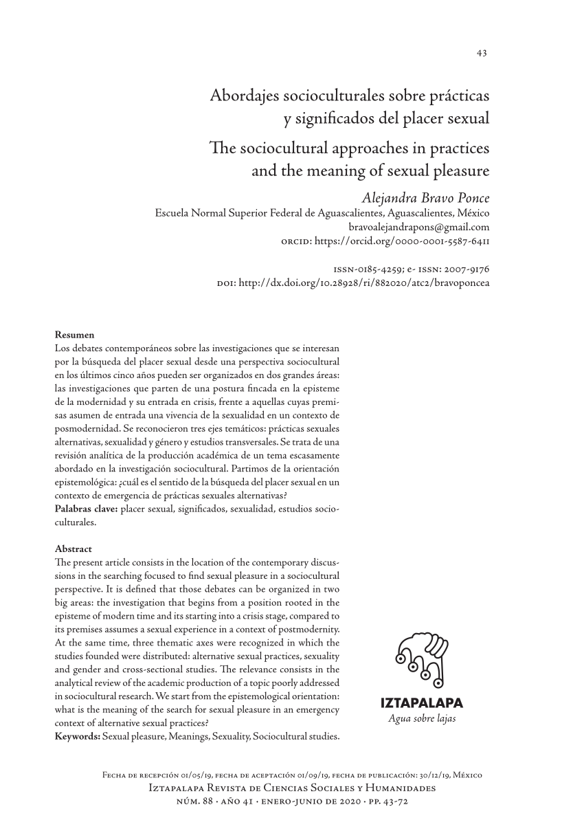 PDF) Abordajes socioculturales sobre prácticas y significados del placer sexual