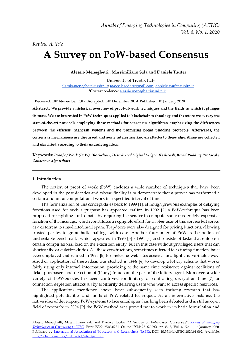 Pdf A Survey On Pow Based Consensus