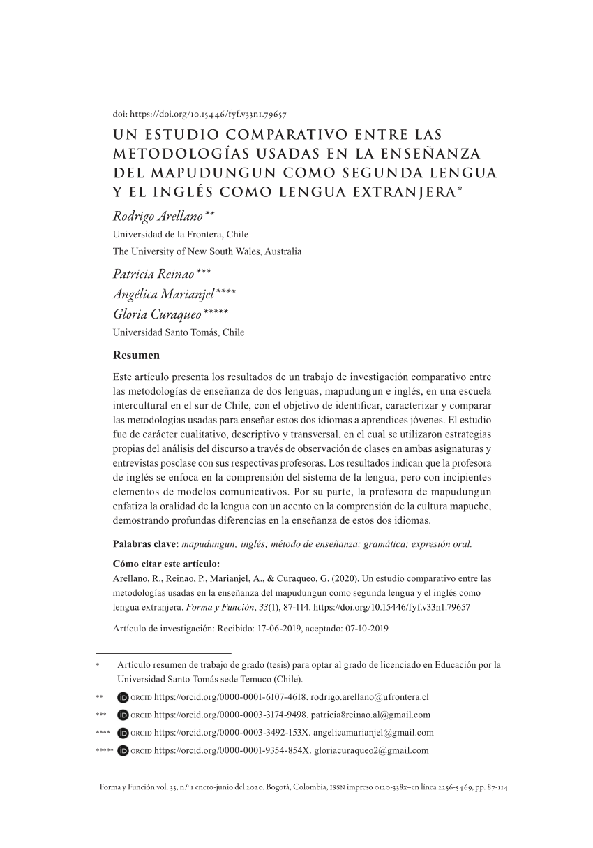PDF) Un estudio comparativo entre las metodologías usadas en la enseñanza  del mapudungun como segunda lengua y el inglés como lengua extranjera