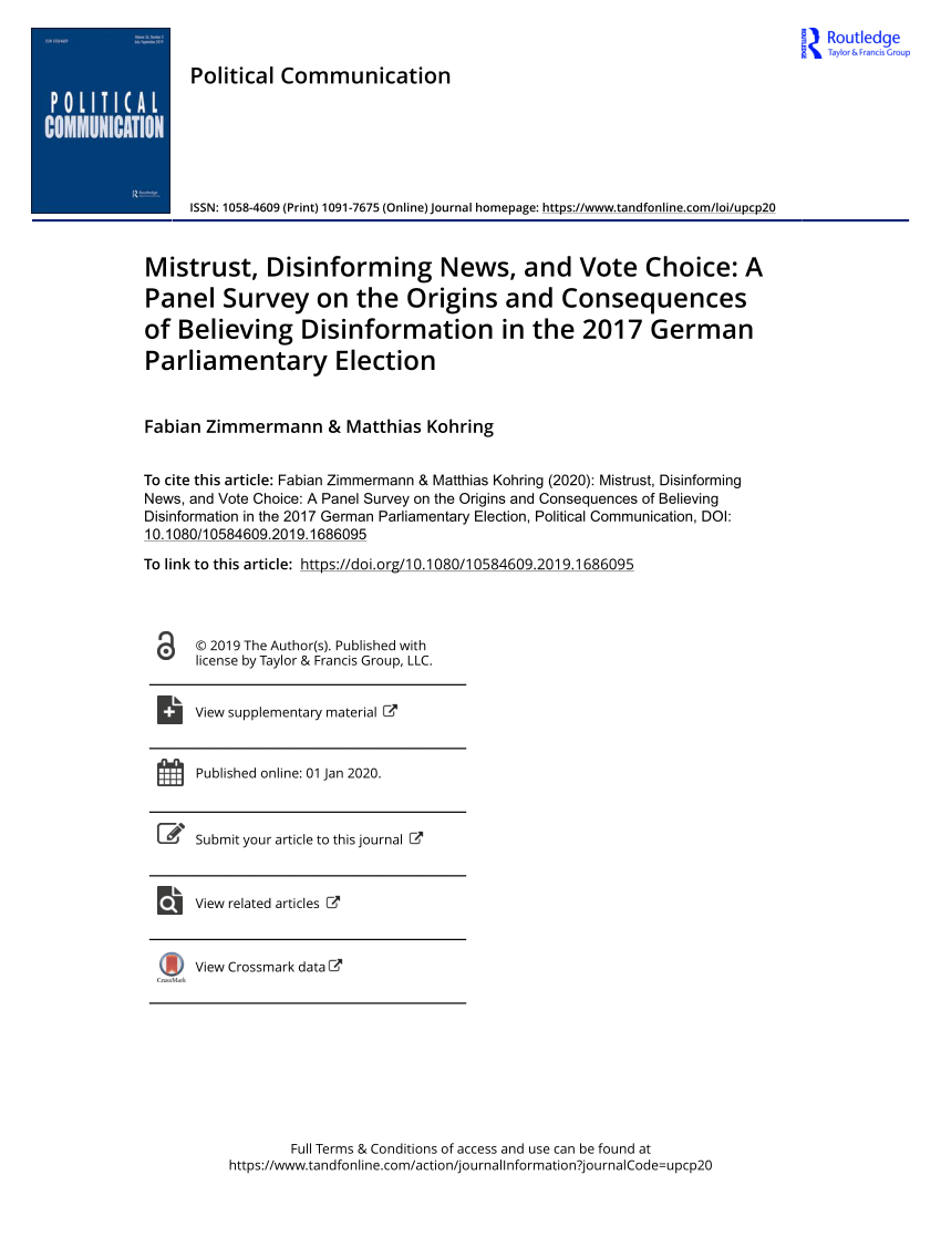 PDF) Mistrust, Disinforming News, and Vote Choice: A Panel Survey on the  Origins and Consequences of Believing Disinformation in the 2017 German  Parliamentary Election