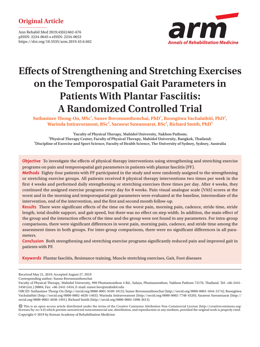 PDF] Plantar fascia-specific stretching exercise improves outcomes in  patients with chronic plantar fasciitis. A prospective clinical trial with  two-year follow-up.
