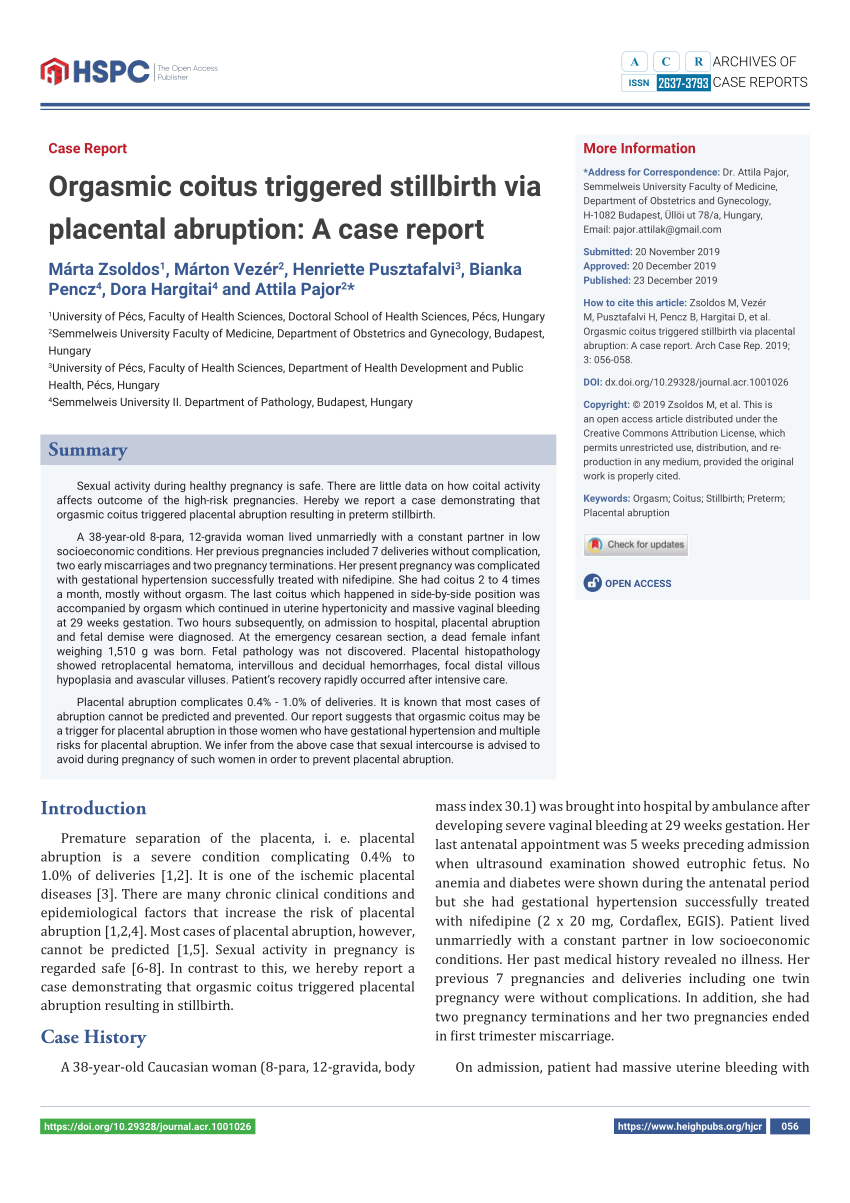 PDF Orgasmic coitus triggered stillbirth via placental abruption