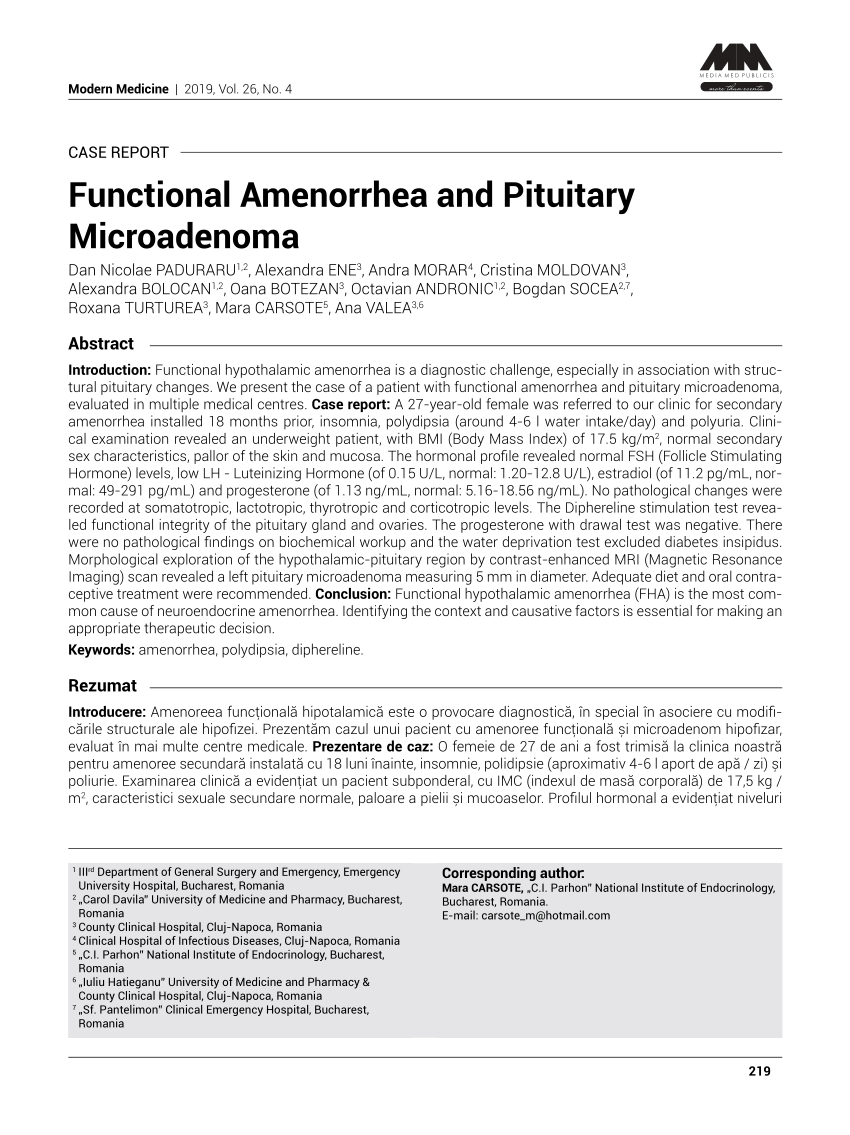 Pdf Functional Amenorrhea And Pituitary Microadenoma