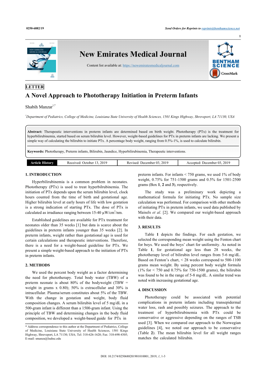 (PDF) A Novel Approach to Phototherapy Initiation in Preterm Infants