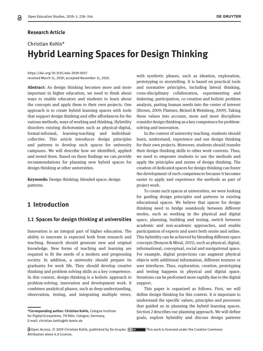 PDF) Hybrid Learning Spaces for Design Thinking