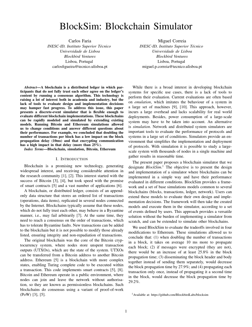 PDF) BlockSim-Net: A Network Based Blockchain Simulator