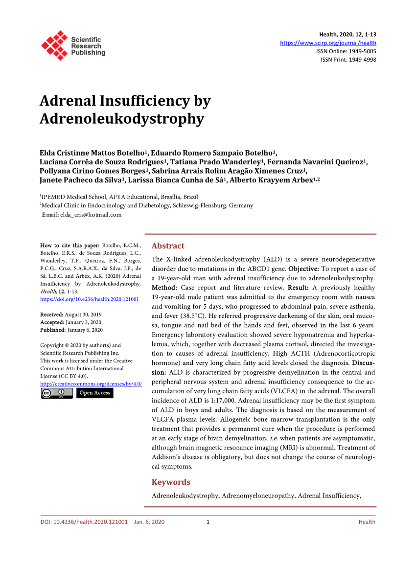 Pdf Adrenal Insufficiency By Adrenoleukodystrophy