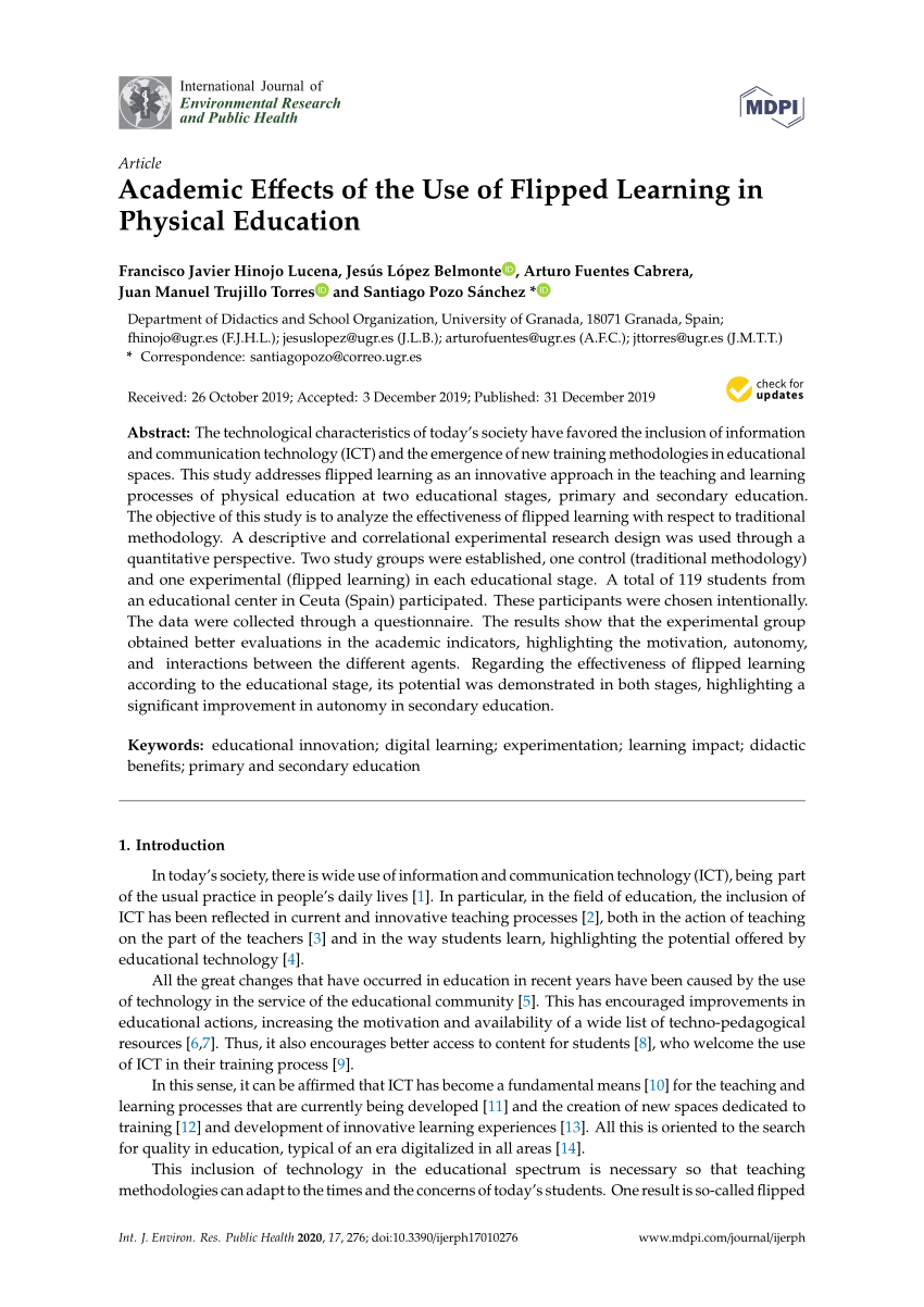 Pdf Academic Effects Of The Use Of Flipped Learning In Physical Education