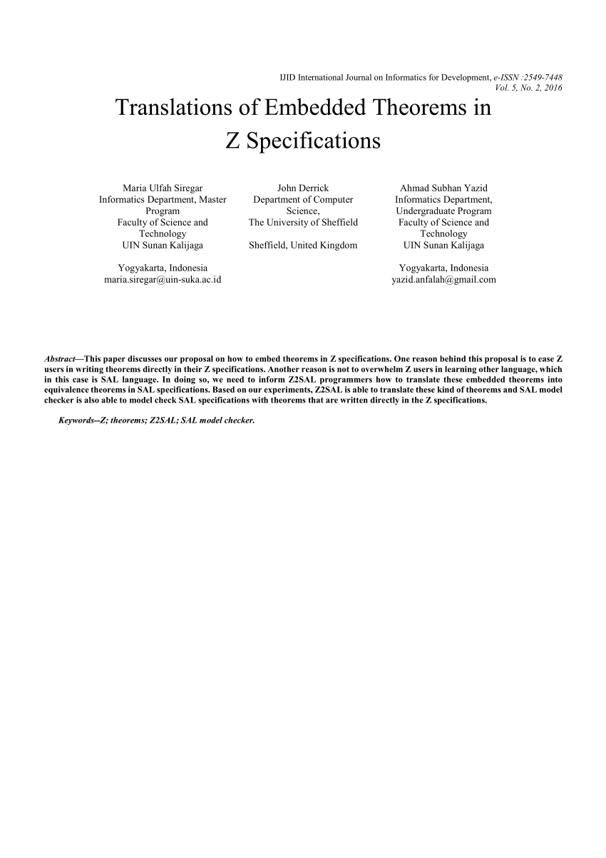 Pdf Translations Of Embedded Theorems In Z Specifications
