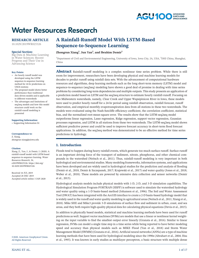 A Rainfall‐runoff Model With Lstm‐based Sequence‐to‐sequence Learning Request Pdf