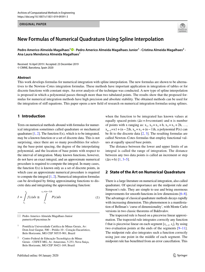 Pdf New Formulas Of Numerical Quadrature Using Spline Interpolation