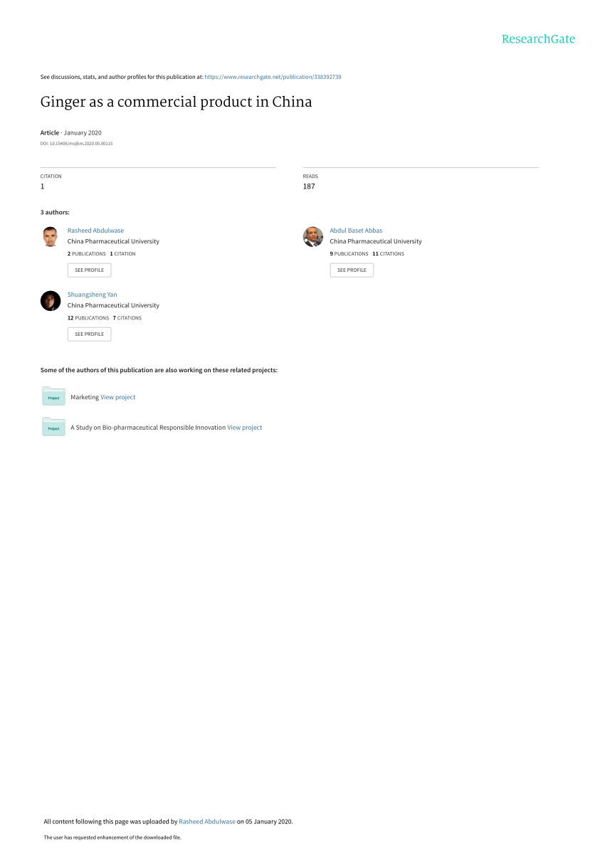 Pdf Ginger As A Commercial Product In China