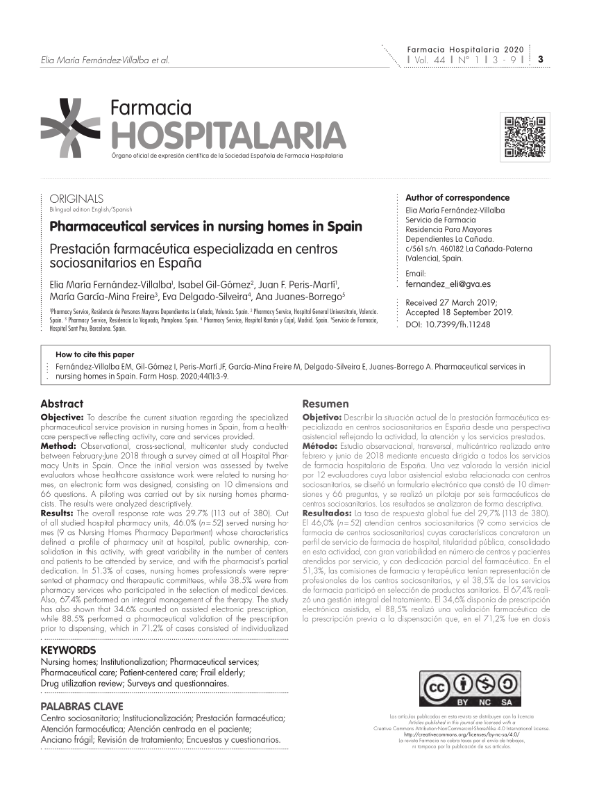 Pdf Pharmaceutical Services In Nursing Homes In Spain