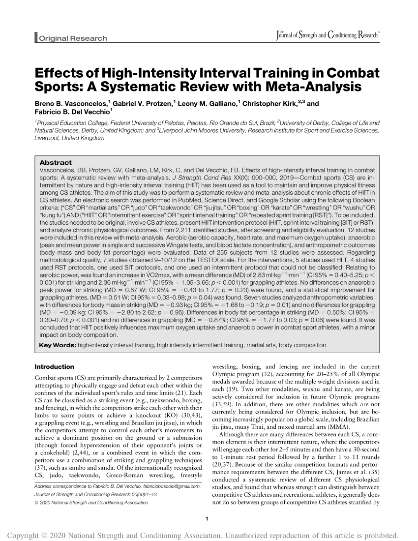 pdf effects of high intensity interval training in combat sports a systematic review with meta analysis