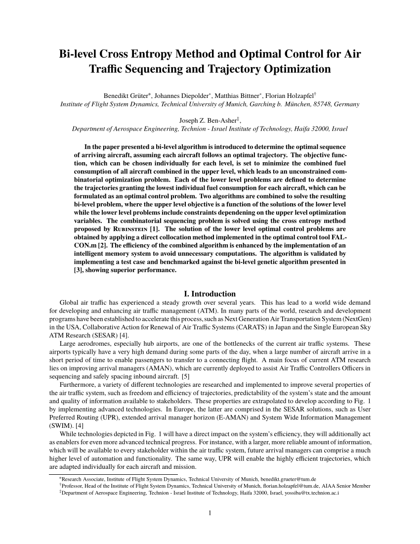 Pdf Bi Level Cross Entropy Method And Optimal Control For Air Traffic Sequencing And Trajectory Optimization