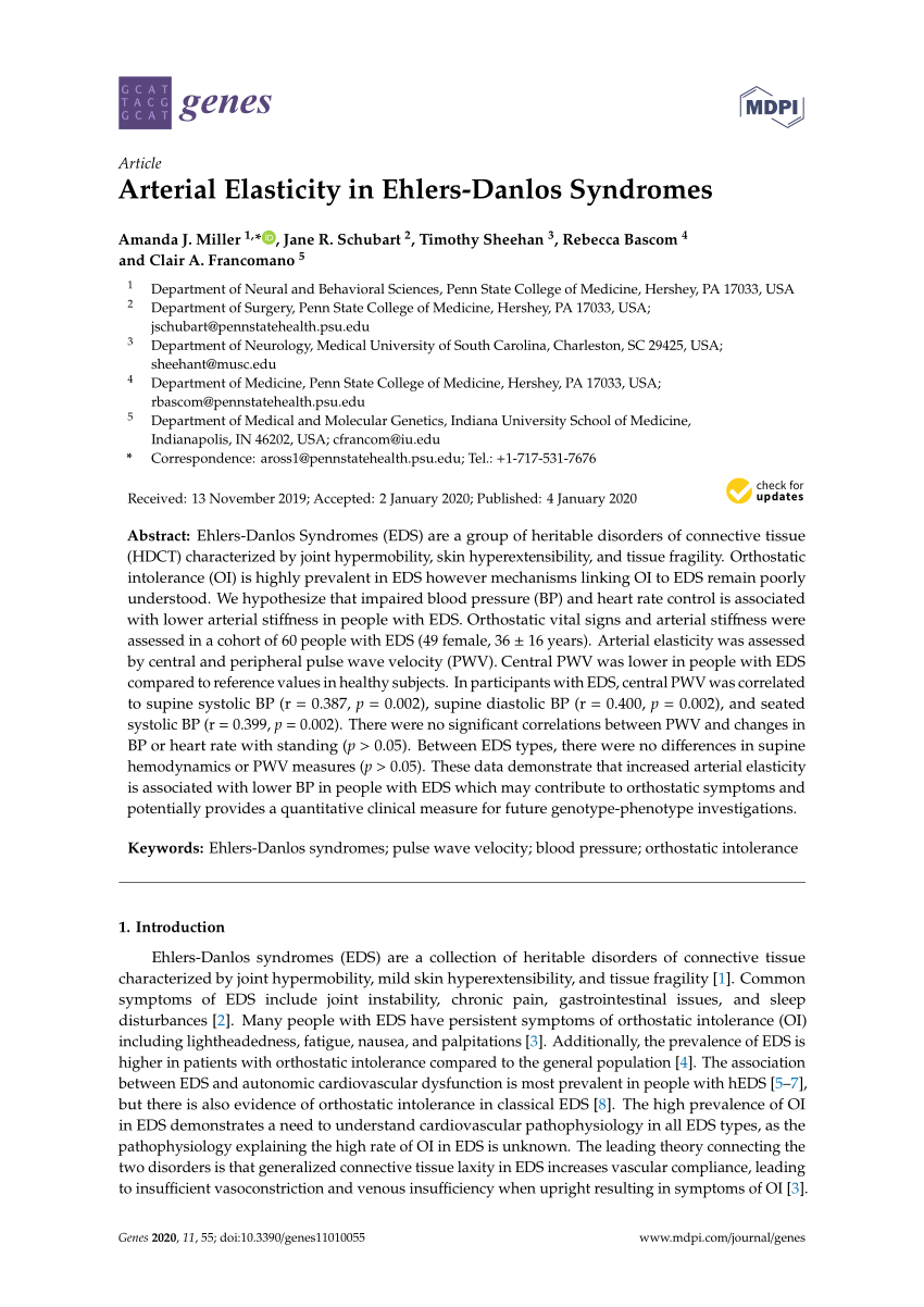 PDF) Arterial Elasticity in Ehlers-Danlos Syndromes