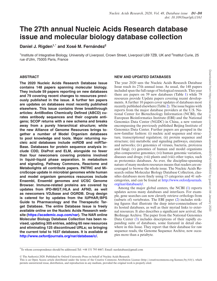 (PDF) The 27th annual Nucleic Acids Research database issue and