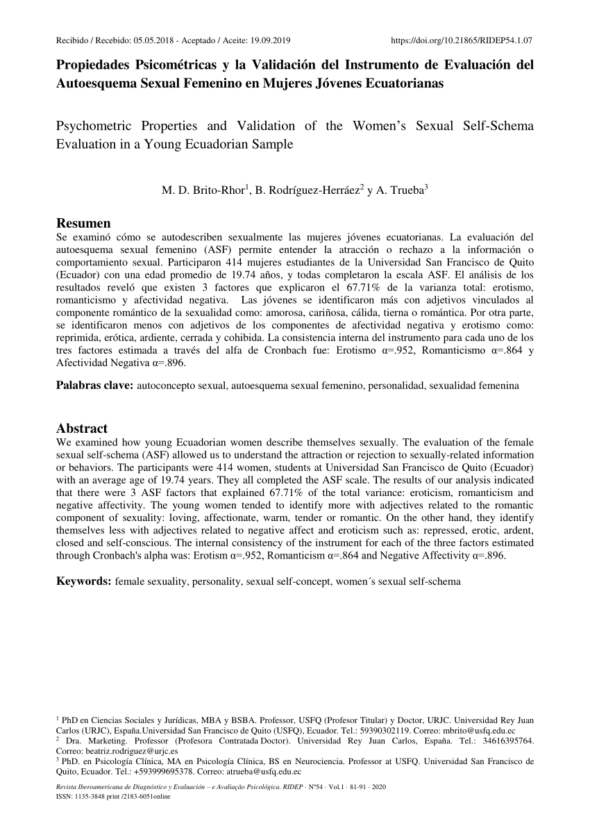 Pdf Propiedades Psicométricas Y La Validación Del Instrumento De Evaluación Del Autoesquema 9262