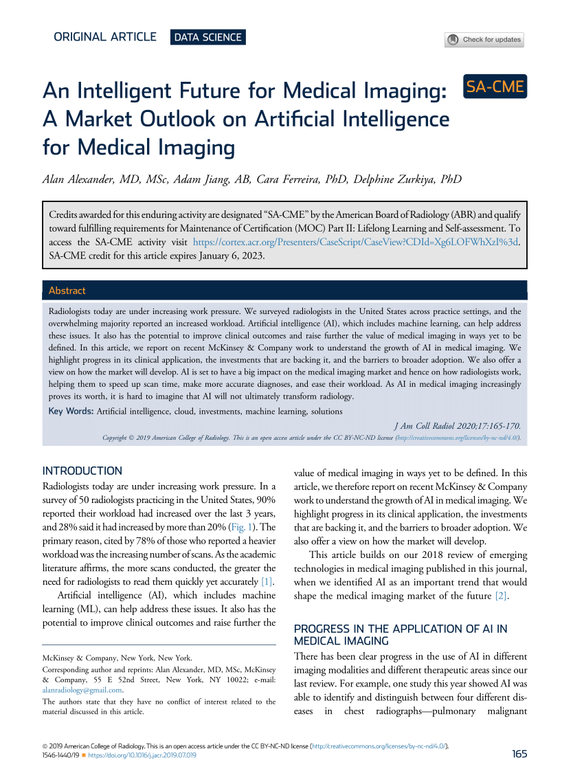 Pdf An Intelligent Future For Medical Imaging A Market Outlook On Artificial Intelligence For Medical Imaging