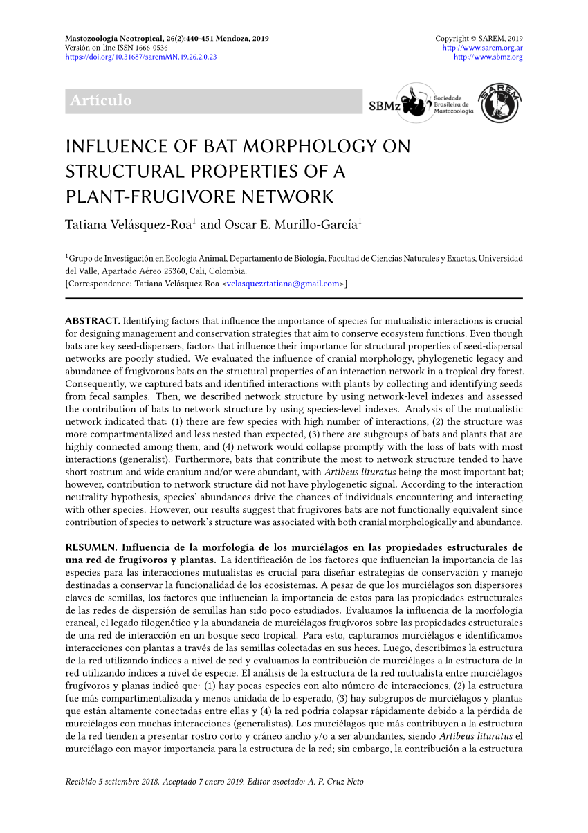 (PDF) Influence of bat morphology on structural properties of a plant