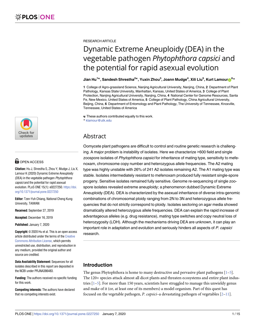 Pdf Dynamic Extreme Aneuploidy Dea In The Vegetable Pathogen