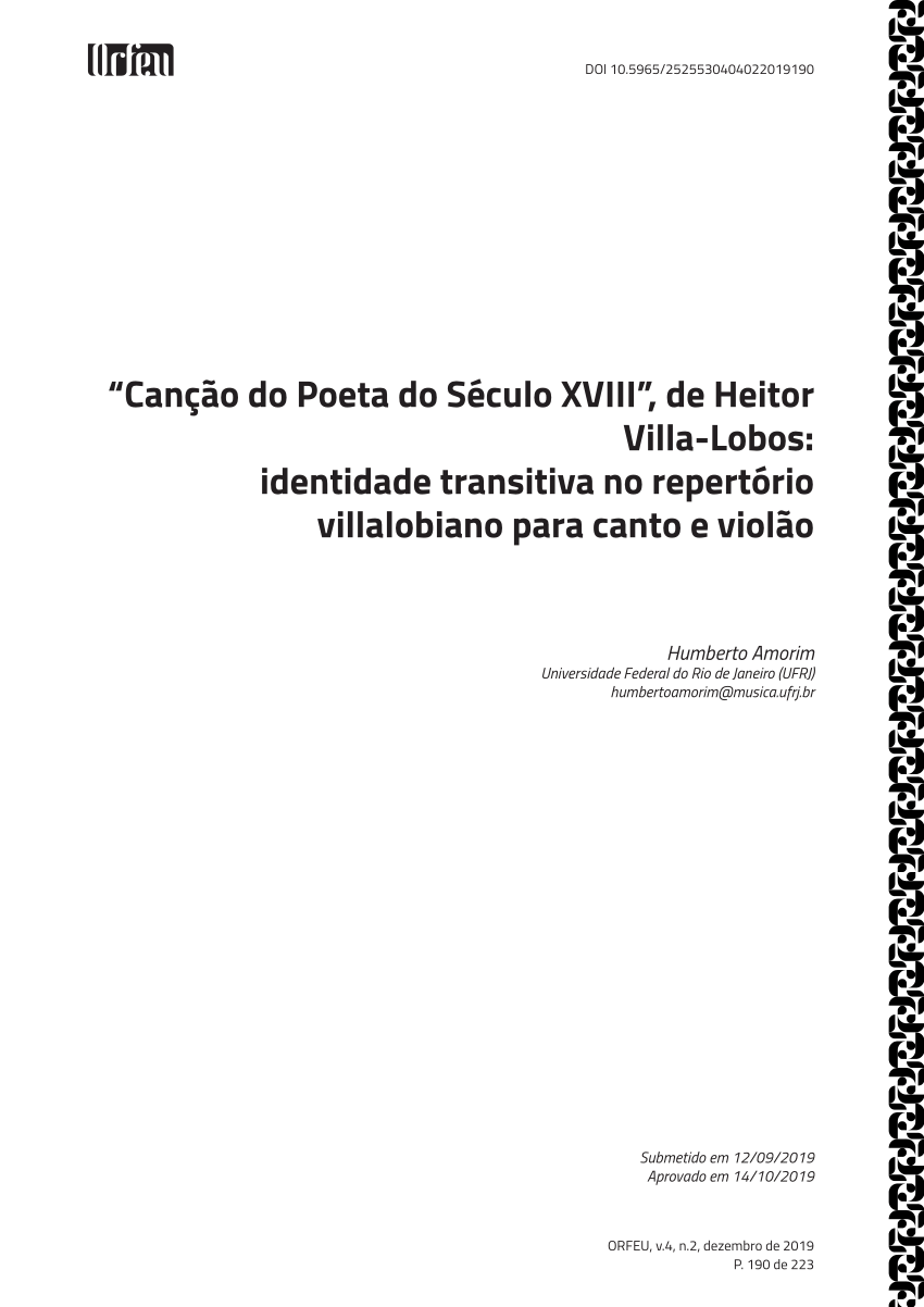 PDF) Canção do Poeta do Século XVIII, de Heitor Villa-Lobos: identidade  transitiva no repertório villalobiano para canto e violão