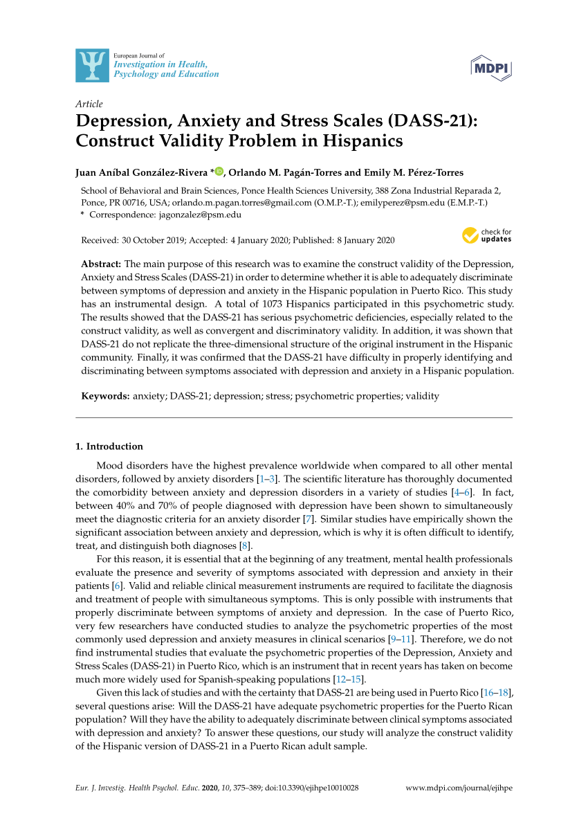 Pdf Depression Anxiety And Stress Scales Dass 21 Construct Validity Problem In Hispanics