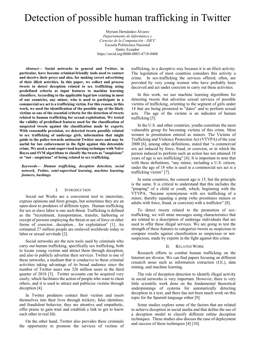 PDF) Detection of Possible Human Trafficking in Twitter