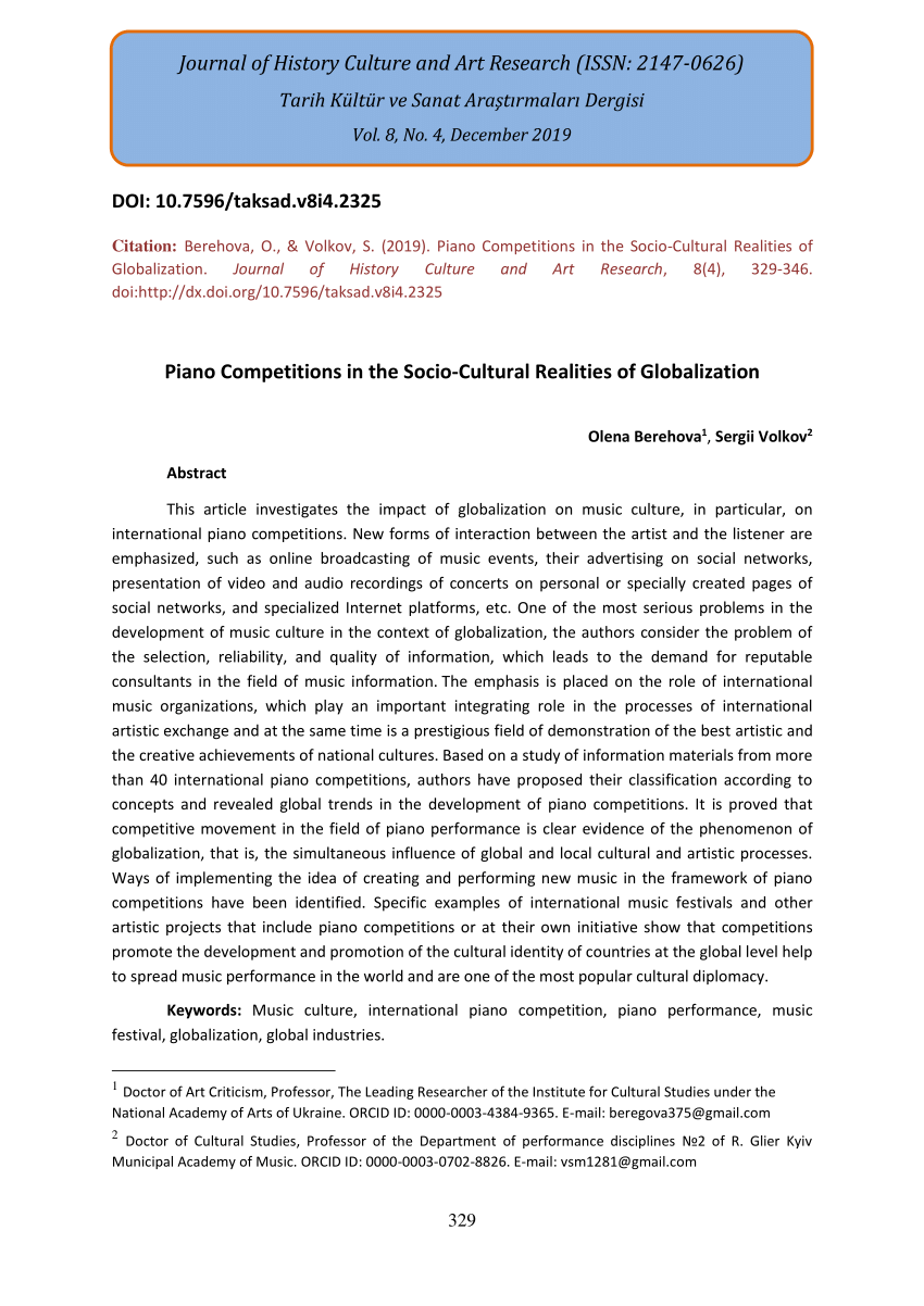 Pdf Piano Competitions In The Socio Cultural Realities Of Globalization