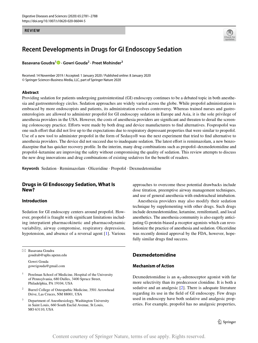 Recent Developments in Drugs for GI Endoscopy Sedation Request PDF