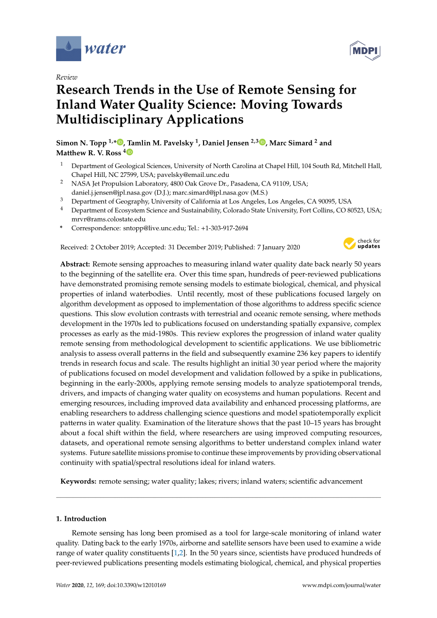 Pdf) Research Trends In The Use Of Remote Sensing For Inland Water Quality  Science: Moving Towards Multidisciplinary Applications