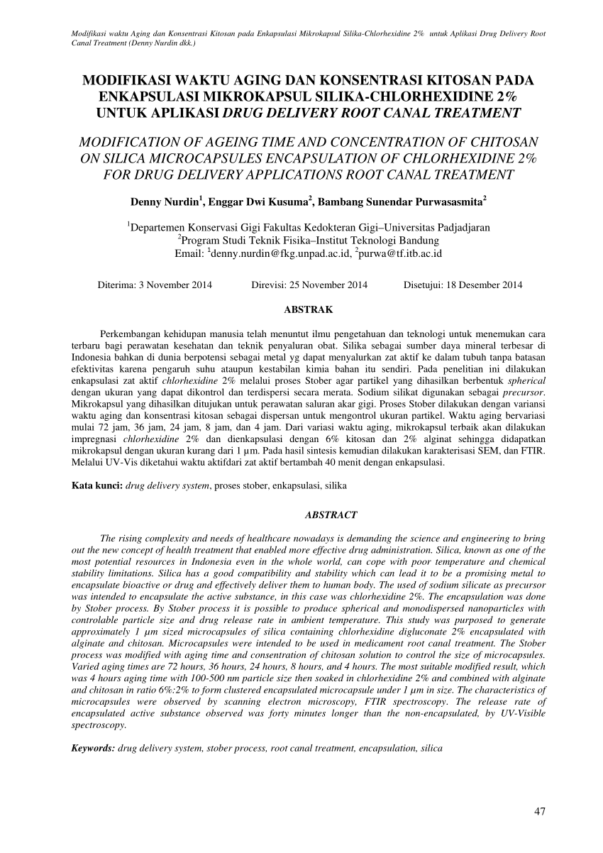 Pdf Modifikasi Waktu Aging Dan Konsentrasi Kitosan Pada Enkapsulasi Mikrokapsul Silika 2371