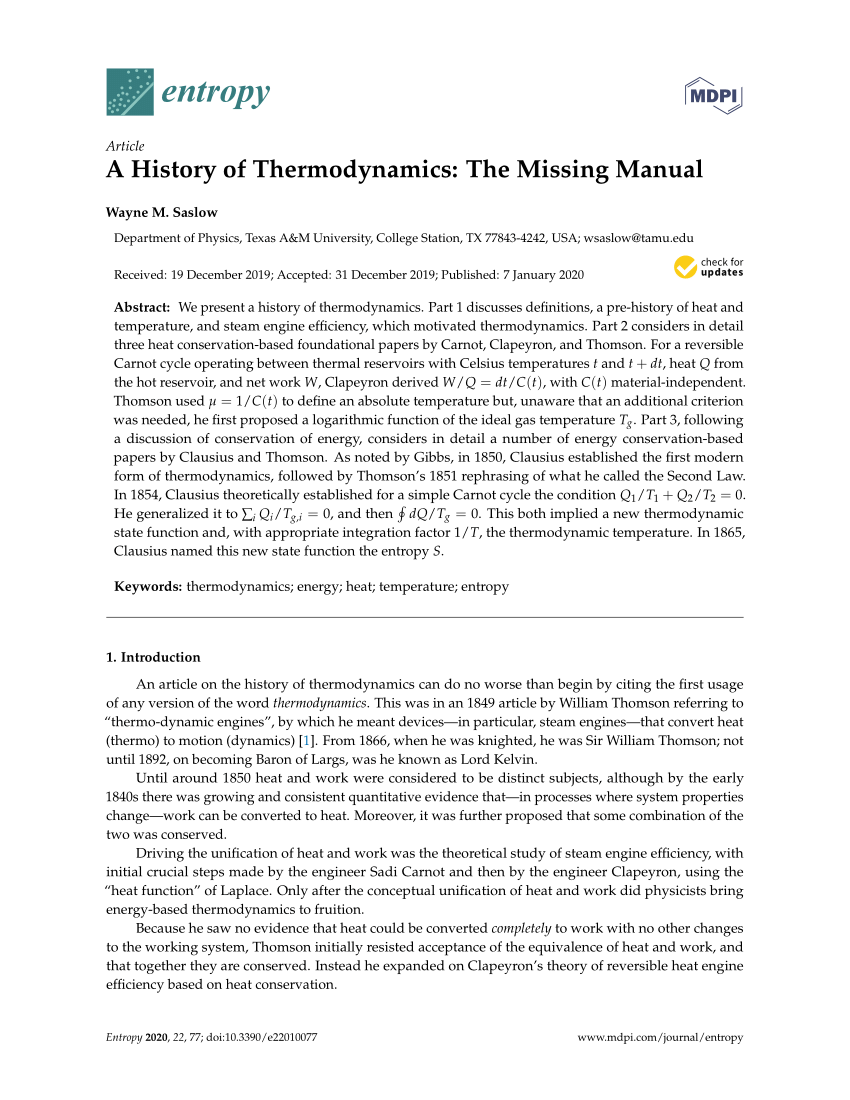 PDF) A History of Thermodynamics: The Missing Manual