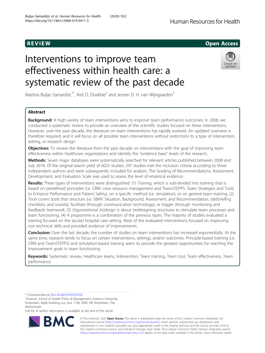 Pdf Interventions To Improve Team Effectiveness Within Health Care A Systematic Review Of The Past Decade