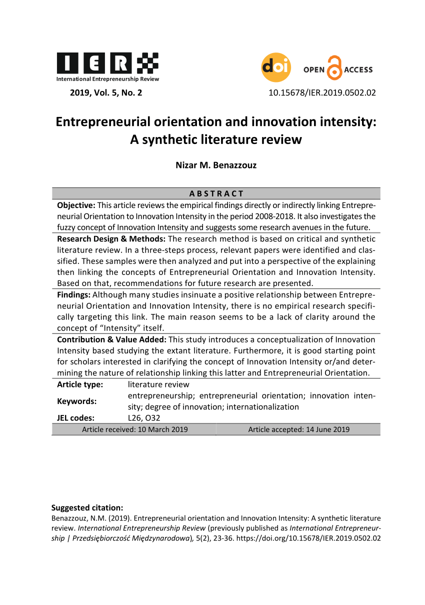literature review of entrepreneurial orientation