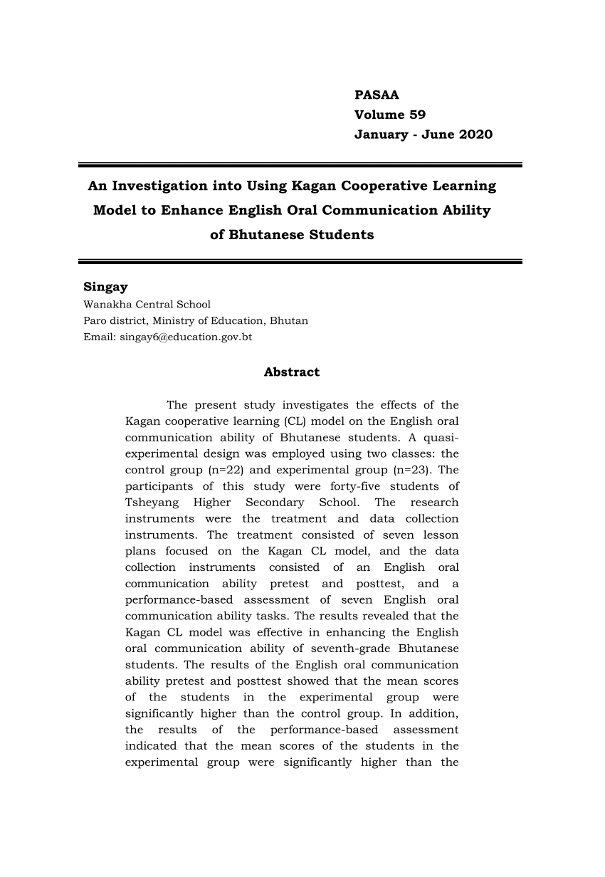 Pdf An Investigation Into Using Kagan Cooperative Learning Model