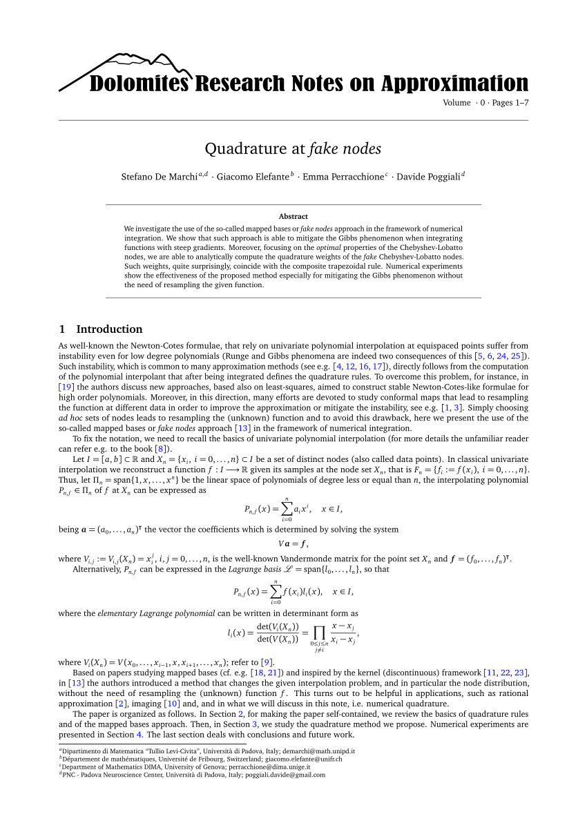 Pdf Quadrature At Fake Nodes