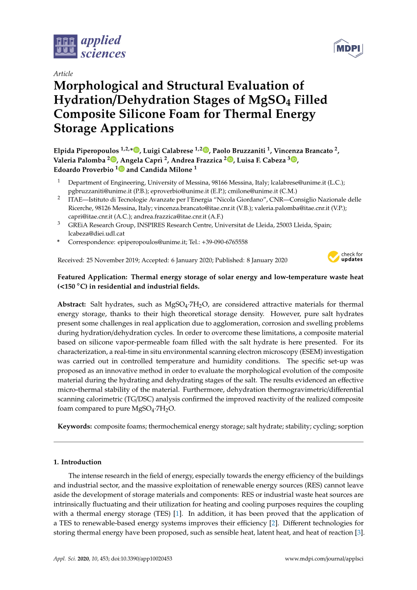 Pdf Morphological And Structural Evaluation Of Hydration Dehydration Stages Of Mgso4 Filled Composite Silicone Foam For Thermal Energy Storage Applications