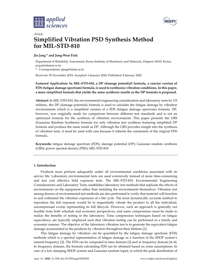 Pdf Simplified Vibration Psd Synthesis Method For Mil Std 810