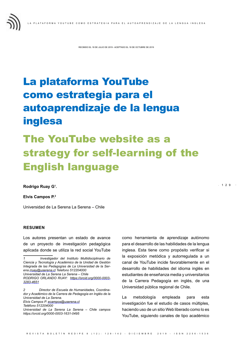 PDF) La plataforma YouTube como estrategia para el autoaprendizaje de la lengua  inglesa
