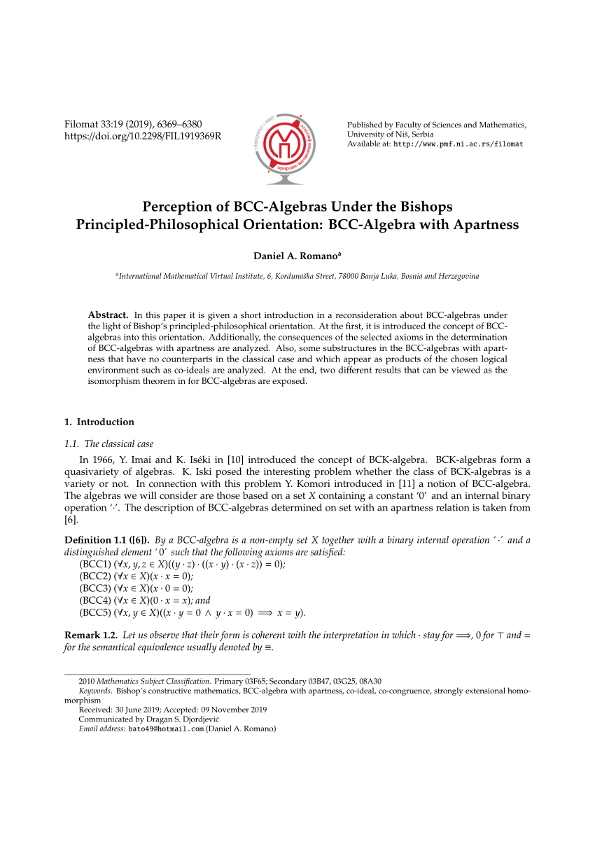 PDF) Perception of BCC-Algebras Under the Bishops Principled 