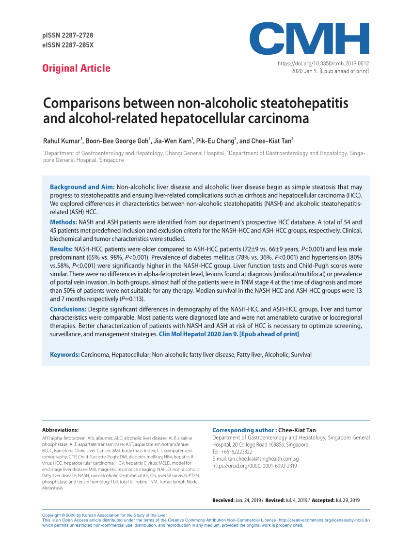 Pdf Comparisons Between Non Alcoholic Steatohepatitis And Alcohol Related Hepatocellular Carcinoma