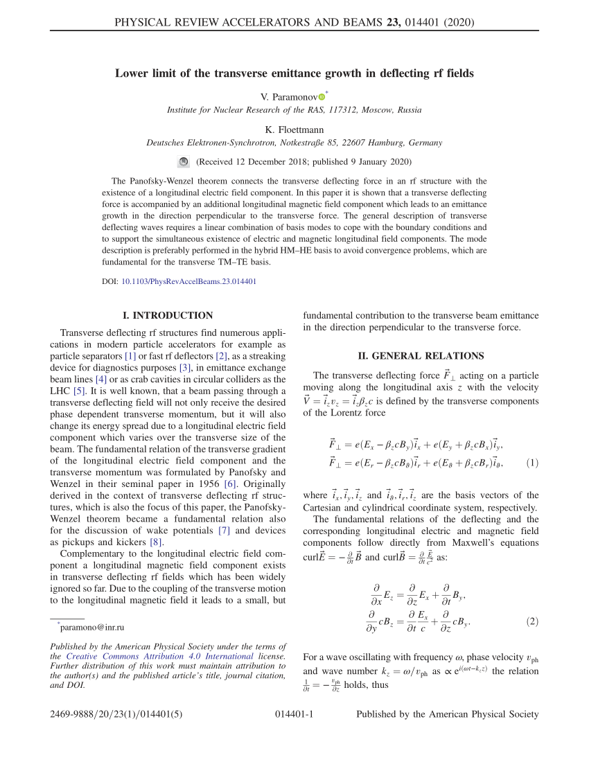 Pdf Lower Limit Of The Transverse Emittance Growth In Deflecting Rf Fields
