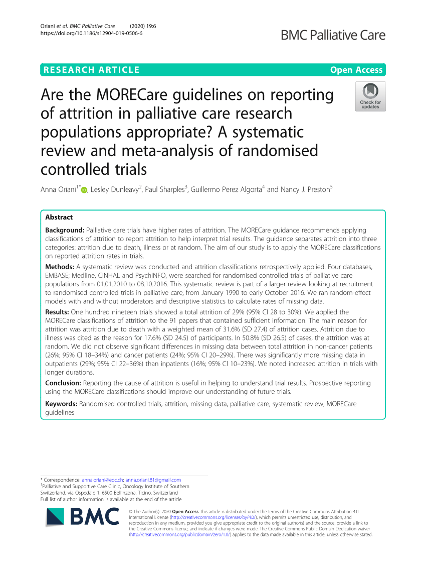Pdf Are The Morecare Guidelines On Reporting Of Attrition In Palliative Care Research Populations Appropriate A Systematic Review And Meta Analysis Of Randomised Controlled Trials