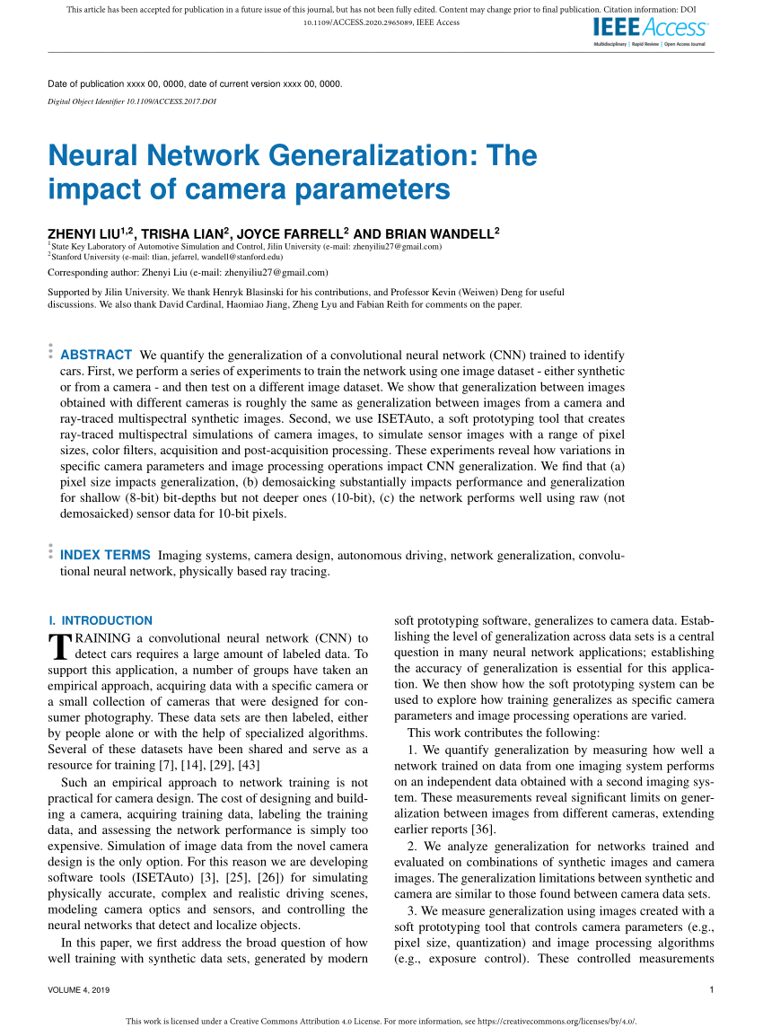 PDF) Neural Network Generalization: The Impact of Camera Parameters